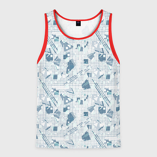 Мужская майка без рукавов Мемфис синий с серым клетчатый геометрический узор / 3D-Красный – фото 1