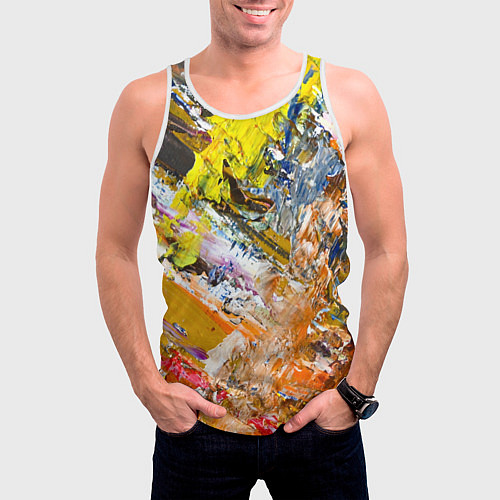 Мужская майка без рукавов Живая Абстракция: Поток Цветов и Форм в Постоянном / 3D-Белый – фото 3