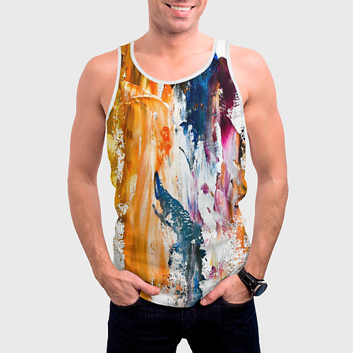 Мужская майка без рукавов Разноцветные мазки кисти на палитре художника / 3D-Белый – фото 3