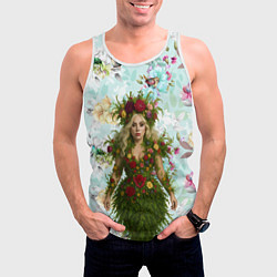 Майка-безрукавка мужская Леди Гага в платье из листьев и цветов, цвет: 3D-белый — фото 2