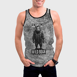 Майка-безрукавка мужская Серый потрясающий дикий кабан, цвет: 3D-черный — фото 2