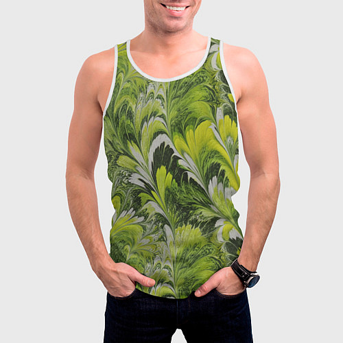 Мужская майка без рукавов Мраморный абстрактный паттерн - зеленые и желтые о / 3D-Белый – фото 3