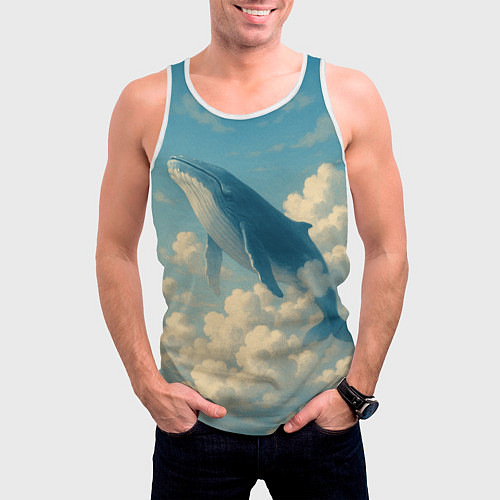 Мужская майка без рукавов Кит в облаках / 3D-Белый – фото 3