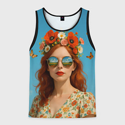 Майка-безрукавка мужская Девушка в очках, цвет: 3D-черный