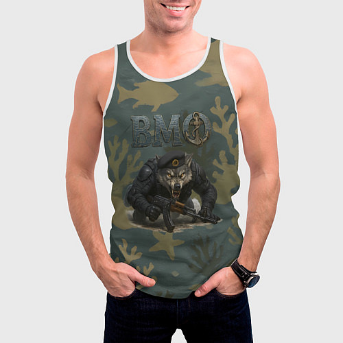 Мужская майка без рукавов ВМФ волк пехотинец / 3D-Белый – фото 3