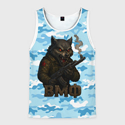 Майка-безрукавка мужская Волк с красными глазами ВМФ, цвет: 3D-белый