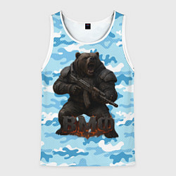 Майка-безрукавка мужская ВМФ злой медведь с автоматом, цвет: 3D-белый