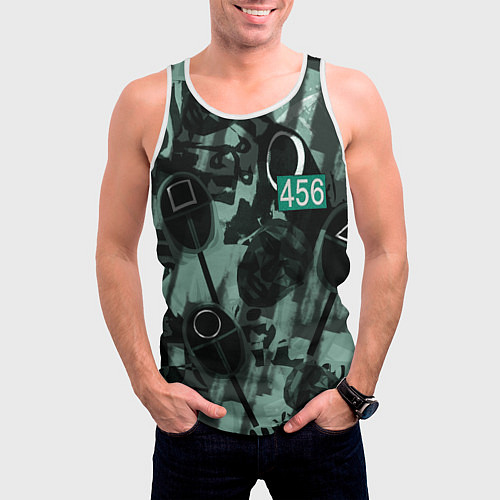 Мужская майка без рукавов Номер 456 на фоне масок игры в кальмара / 3D-Белый – фото 3
