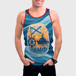 Майка-безрукавка мужская ВМФ корабль на фоне заката, цвет: 3D-красный — фото 2