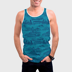 Майка-безрукавка мужская Корюшка пошла по Неве на синем фоне, цвет: 3D-белый — фото 2