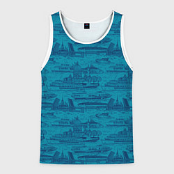 Майка-безрукавка мужская Корюшка пошла по Неве на синем фоне, цвет: 3D-белый