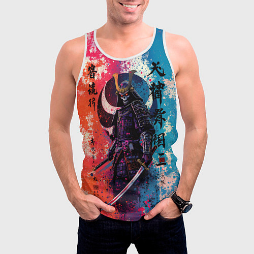 Мужская майка без рукавов Призрачный самурай - краски / 3D-Белый – фото 3