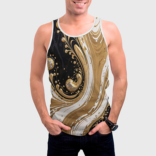 Мужская майка без рукавов Черный агат и жидкое золото / 3D-Белый – фото 3