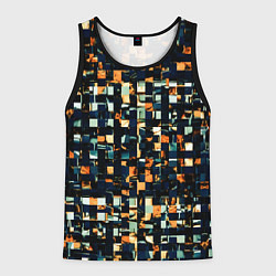 Майка-безрукавка мужская Тёмный синий с оранжевым кубики абстракция, цвет: 3D-черный
