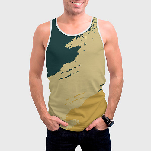 Мужская майка без рукавов Желто-зеленые абстрактные полосы / 3D-Белый – фото 3