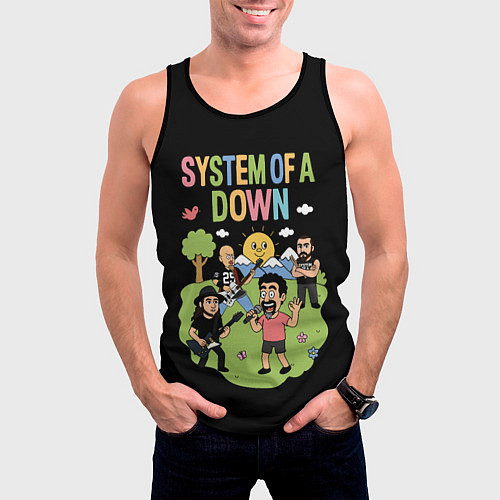 Мужская майка без рукавов System of a Down мультяшный / 3D-Черный – фото 3