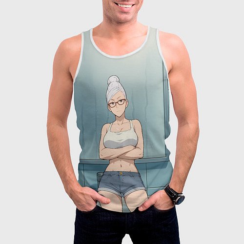Мужская майка без рукавов Дандадан бабушка в ванной / 3D-Белый – фото 3