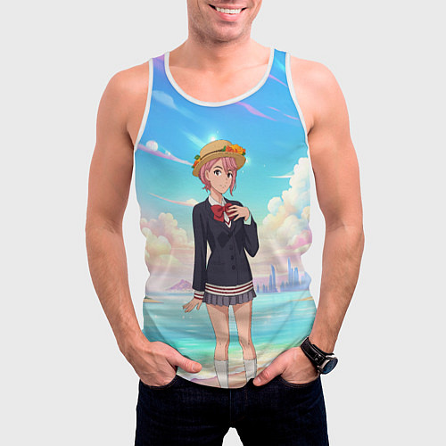 Мужская майка без рукавов Дандадан Сиратори Айра на берегу моря / 3D-Белый – фото 3