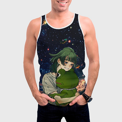 Мужская майка без рукавов МаоМао и Лягушонок Пепе - Монолог Фармацевта / 3D-Белый – фото 3