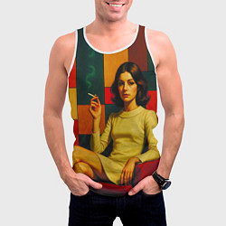 Майка-безрукавка мужская Девушка в кресле ретро поп-арт 1970-е, цвет: 3D-белый — фото 2