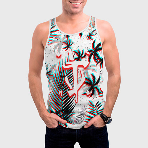 Мужская майка без рукавов Doom тропики глитч / 3D-Белый – фото 3