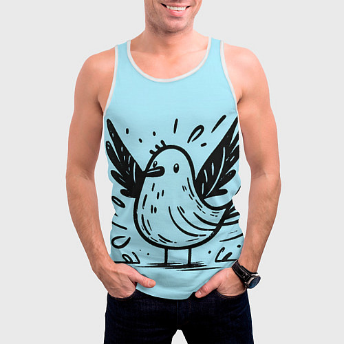 Мужская майка без рукавов Чайка в стиле скетча / 3D-Белый – фото 3