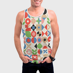 Майка-безрукавка мужская Геометрический узор с цветочными элементами - ретр, цвет: 3D-белый — фото 2