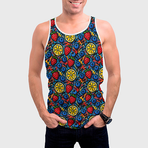Мужская майка без рукавов Ягоды и фрукты паттерн / 3D-Белый – фото 3
