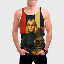 Майка-безрукавка мужская Девушка с водолазным шлемом ретрофутуризм поп-арт, цвет: 3D-белый — фото 2