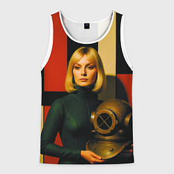 Майка-безрукавка мужская Девушка с водолазным шлемом ретрофутуризм поп-арт, цвет: 3D-белый