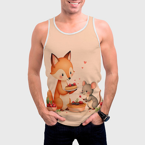 Мужская майка без рукавов Пироги с лисой / 3D-Белый – фото 3