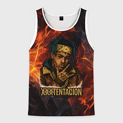 Майка-безрукавка мужская XXXTentacion на фоне огня, цвет: 3D-белый