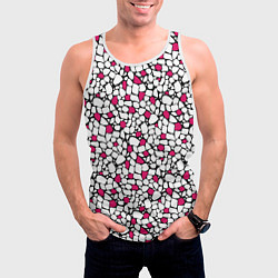 Майка-безрукавка мужская Мелкий красно белый мозаичный узор на черном, цвет: 3D-белый — фото 2