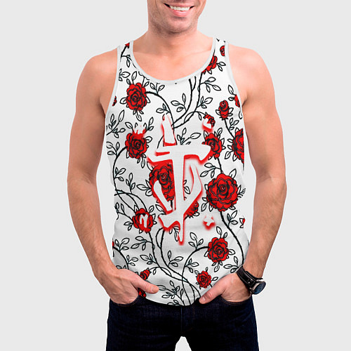 Мужская майка без рукавов Doom розы / 3D-Белый – фото 3