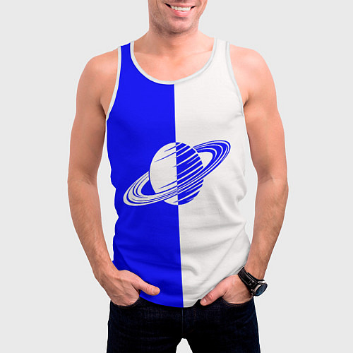 Мужская майка без рукавов Сатурн сине-белый / 3D-Белый – фото 3