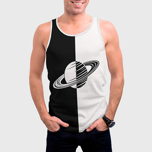 Мужская майка без рукавов Сатурн черно-белый / 3D-Белый – фото 3