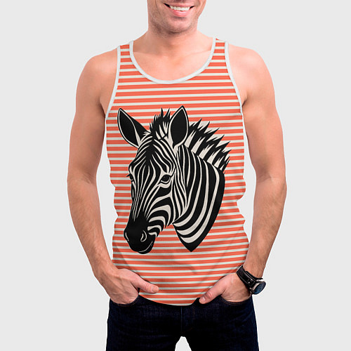 Мужская майка без рукавов Зебра на оранжевых полосах / 3D-Белый – фото 3