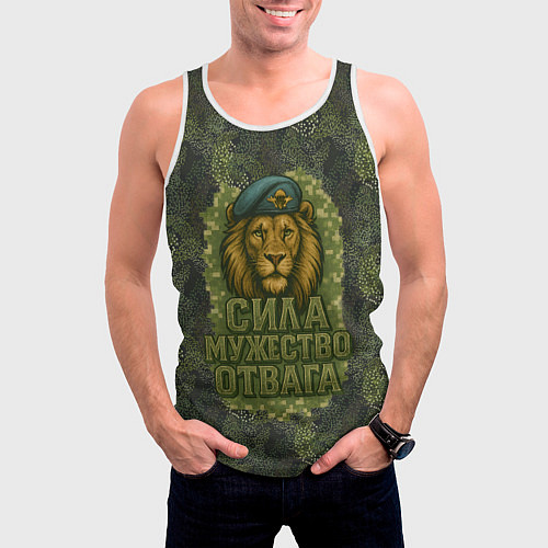 Мужская майка без рукавов Лев - сила мужество отвага / 3D-Белый – фото 3