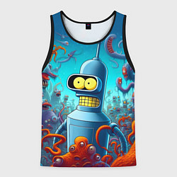 Майка-безрукавка мужская Робот-сгибальщик Бендер среди монстров - нейроарт, цвет: 3D-черный