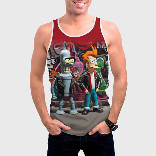Мужская майка без рукавов Bender bending robot and Fry - ai art graffiti / 3D-Белый – фото 3