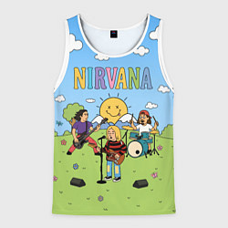 Майка-безрукавка мужская Nirvana мультяшный стиль на поляне, цвет: 3D-белый