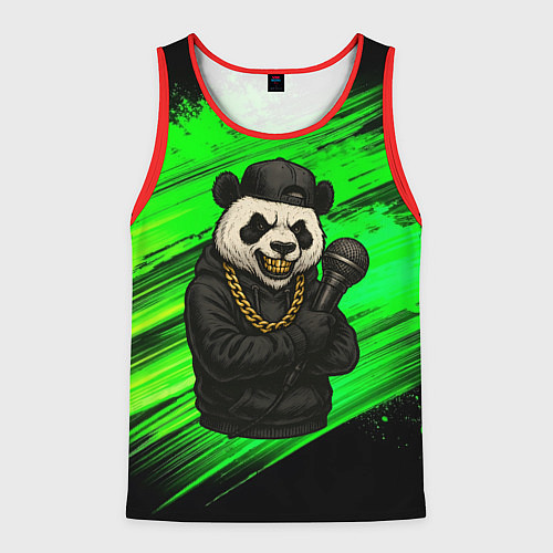 Мужская майка без рукавов Панда рэпер с микрофоном / 3D-Красный – фото 1