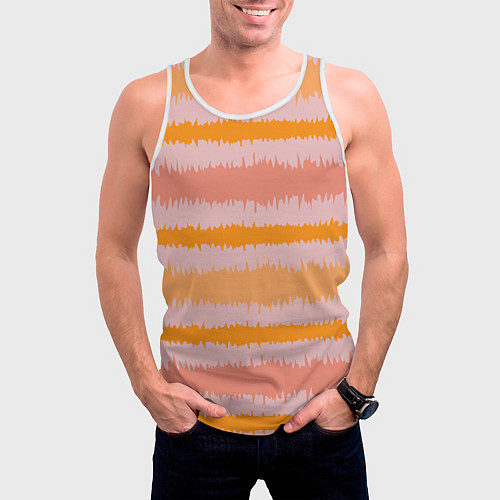 Мужская майка без рукавов Полосы зигзагообразные оранжево-розовые / 3D-Белый – фото 3