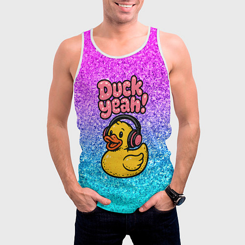 Мужская майка без рукавов Duck yeah - утка в наушниках / 3D-Белый – фото 3