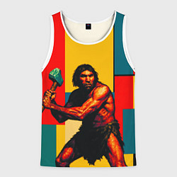 Майка-безрукавка мужская Неандерталец поп-арт, цвет: 3D-белый