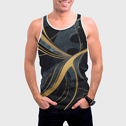 Майка-безрукавка мужская Мраморный узор с золотыми полосками, цвет: 3D-белый — фото 2