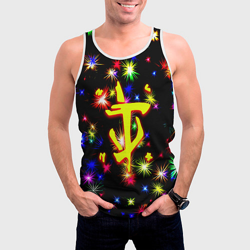 Мужская майка без рукавов Doom новогодние искры / 3D-Белый – фото 3