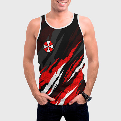 Мужская майка без рукавов Umbrella - красное пламя / 3D-Белый – фото 3