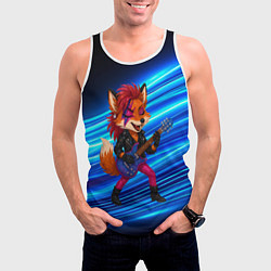 Майка-безрукавка мужская Лиса в косухе и гитарой - рок звезда, цвет: 3D-белый — фото 2