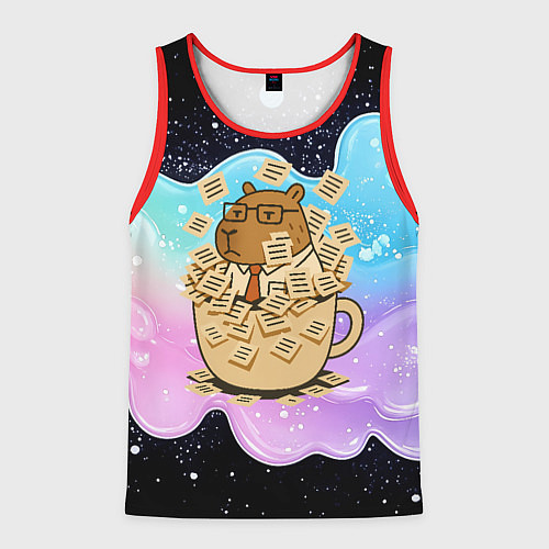 Мужская майка без рукавов Менеджер капибара в кружке в стикерах / 3D-Красный – фото 1